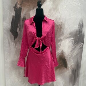 Zara Hot Pink Tie-Front Mini Dress